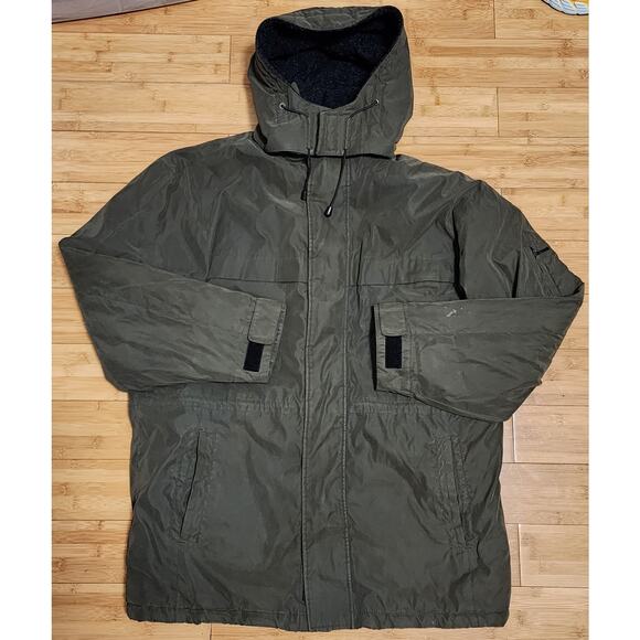 Vintage St Johns Bay Mens Large Parka Jacket Green Quilt Removable Hood Full Zip - Picture 2 of 15